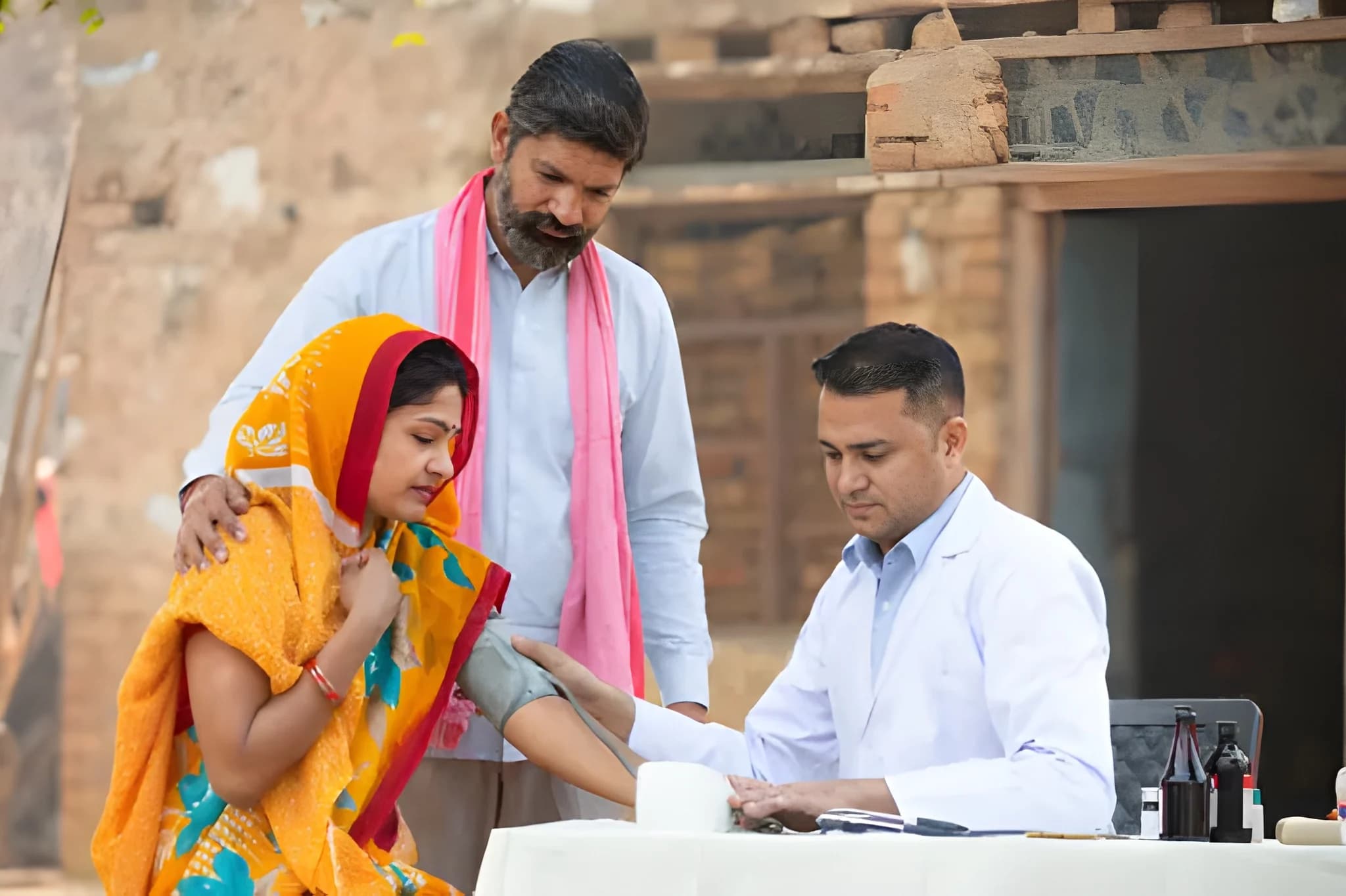 Doctor examining rural patient